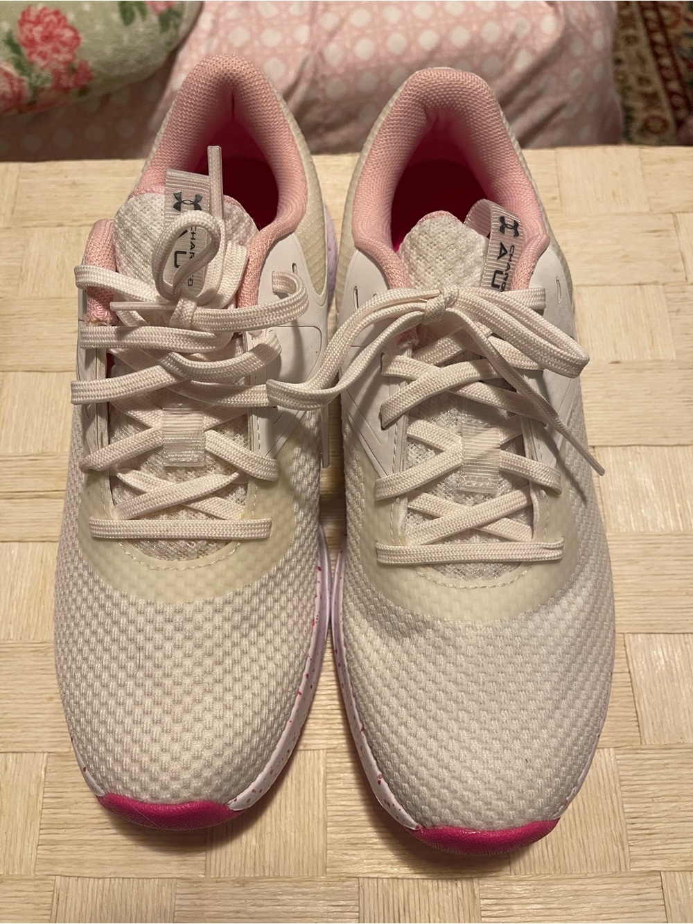 Under Armour Women’s White and Pink Athletic Running Sneakers
